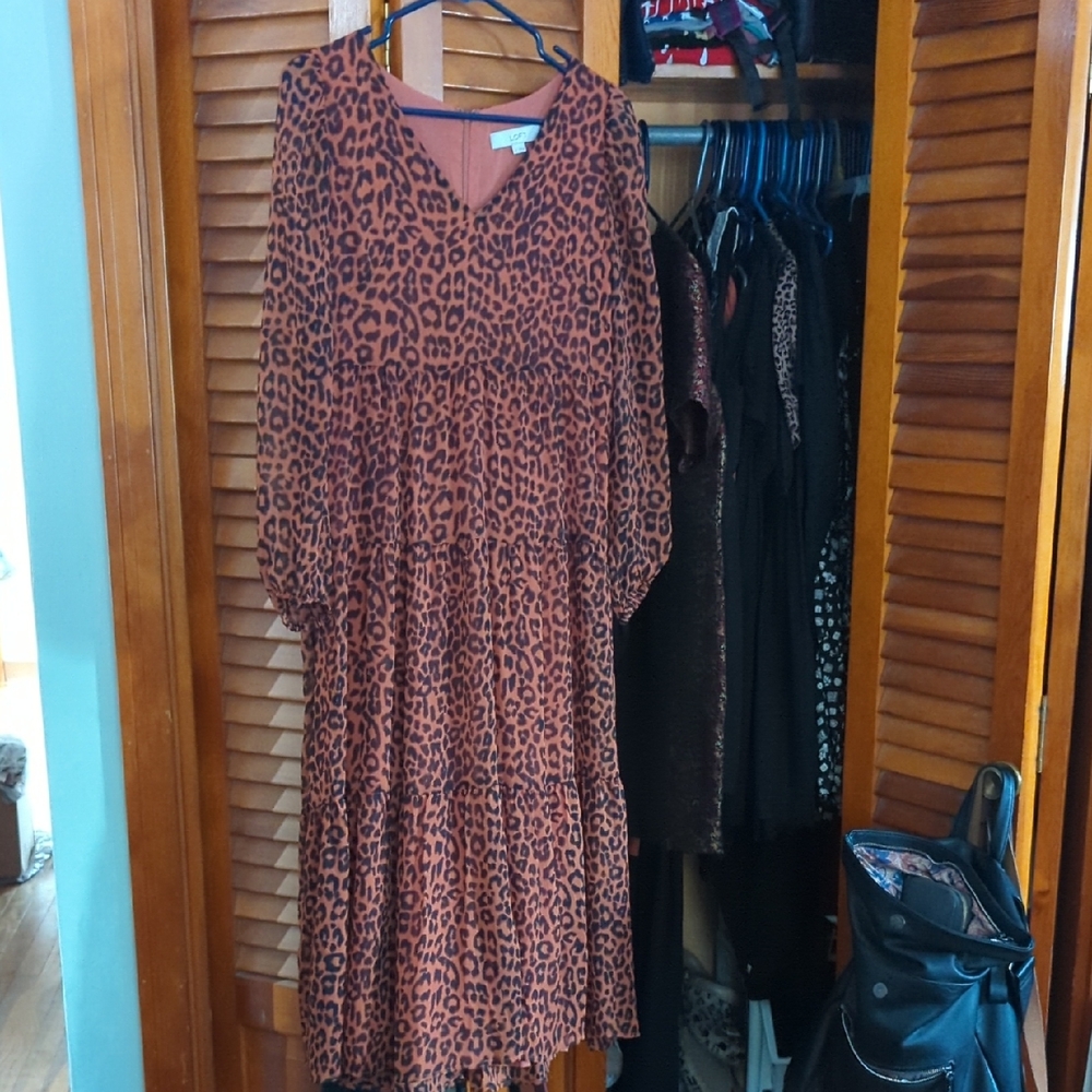 LOFT Animal Print V-Neck Dress